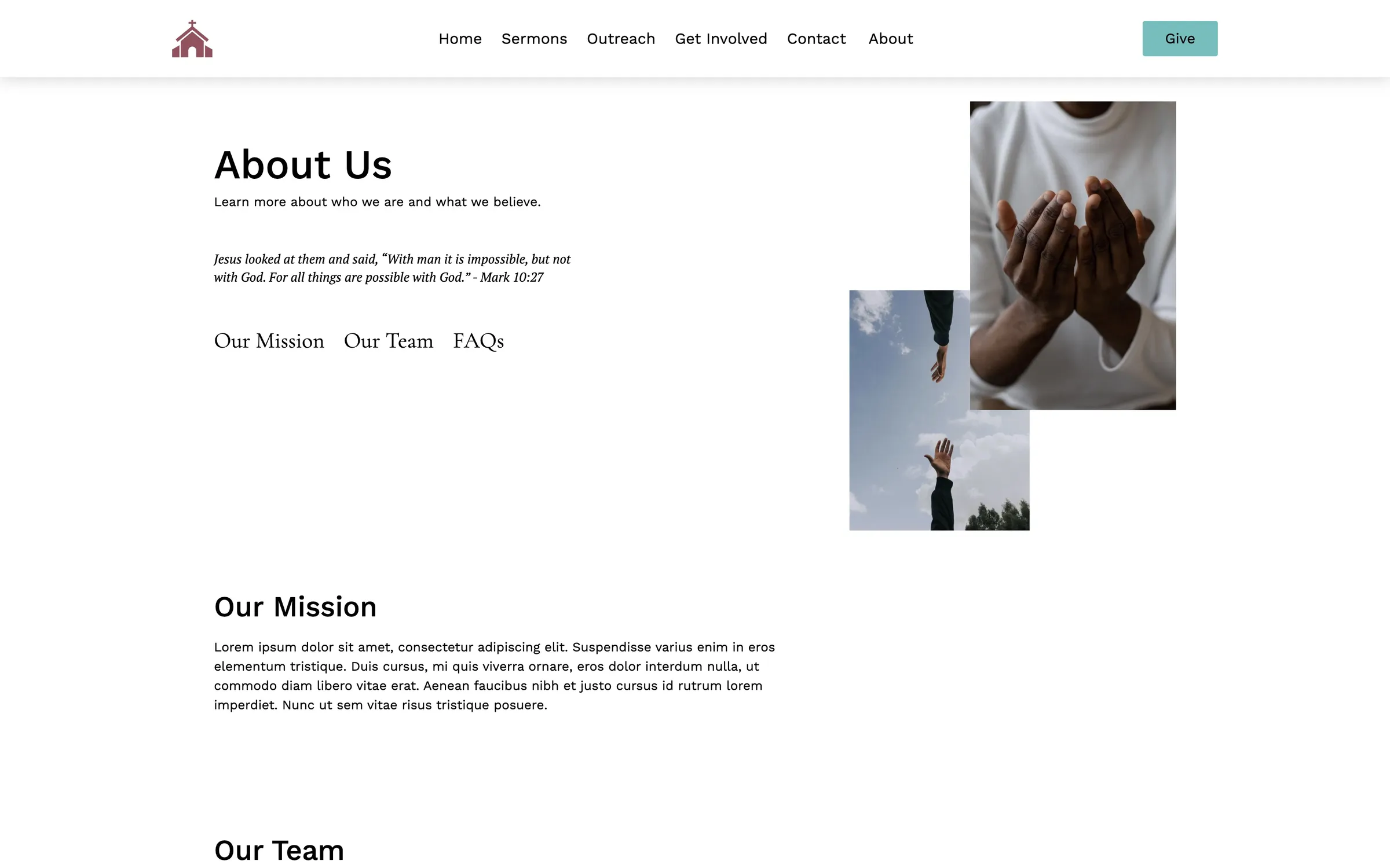 Screenshot of about page on Berean Bible Church of Denver website