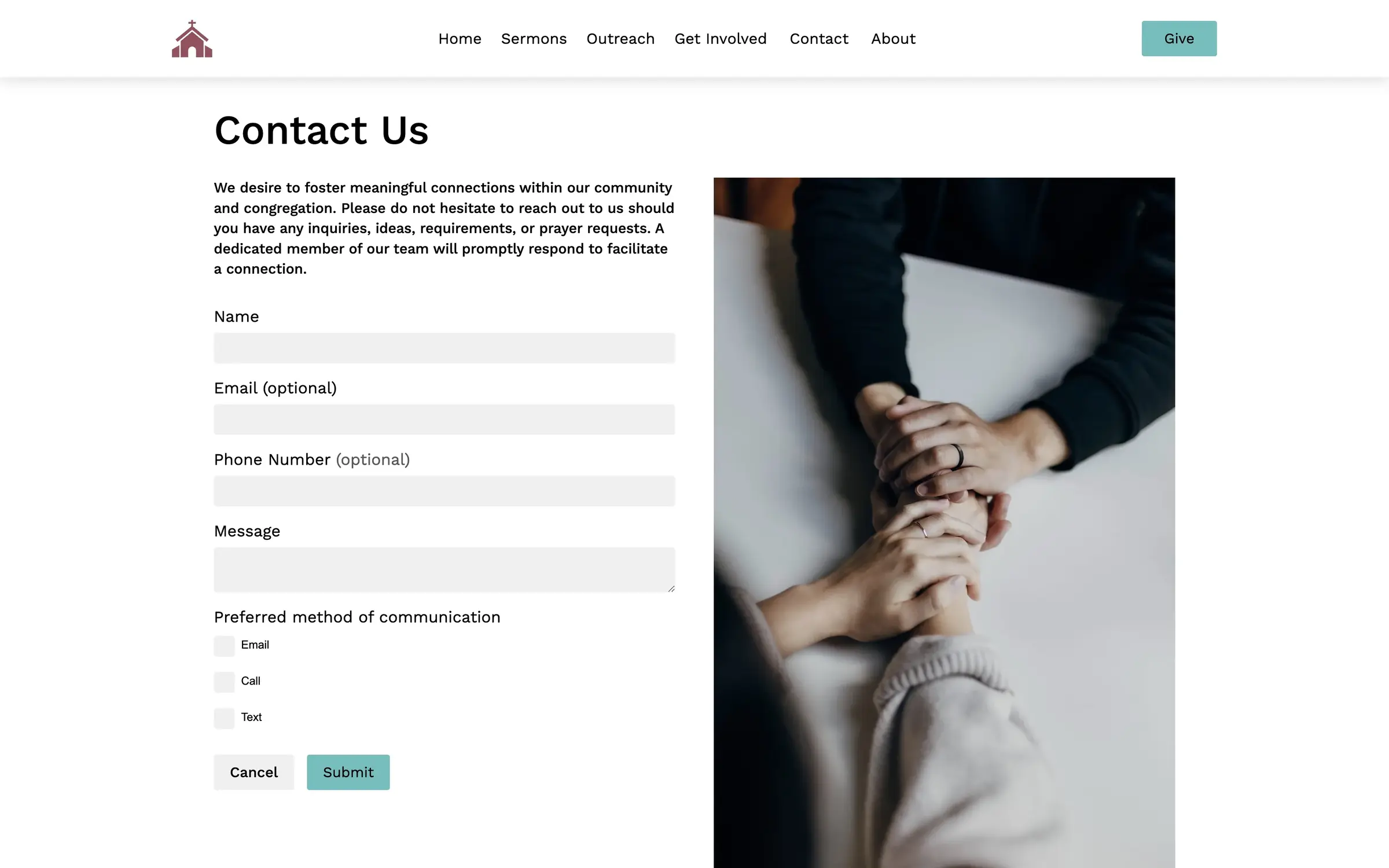 Screenshot of contact page on Berean Bible Church of Denver website