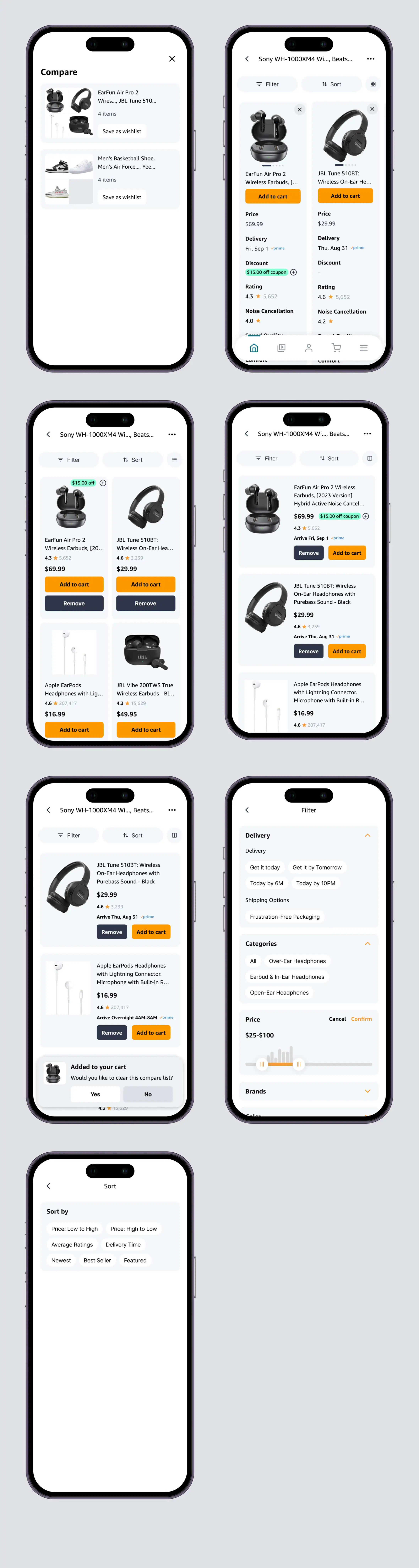 Compare page mockups