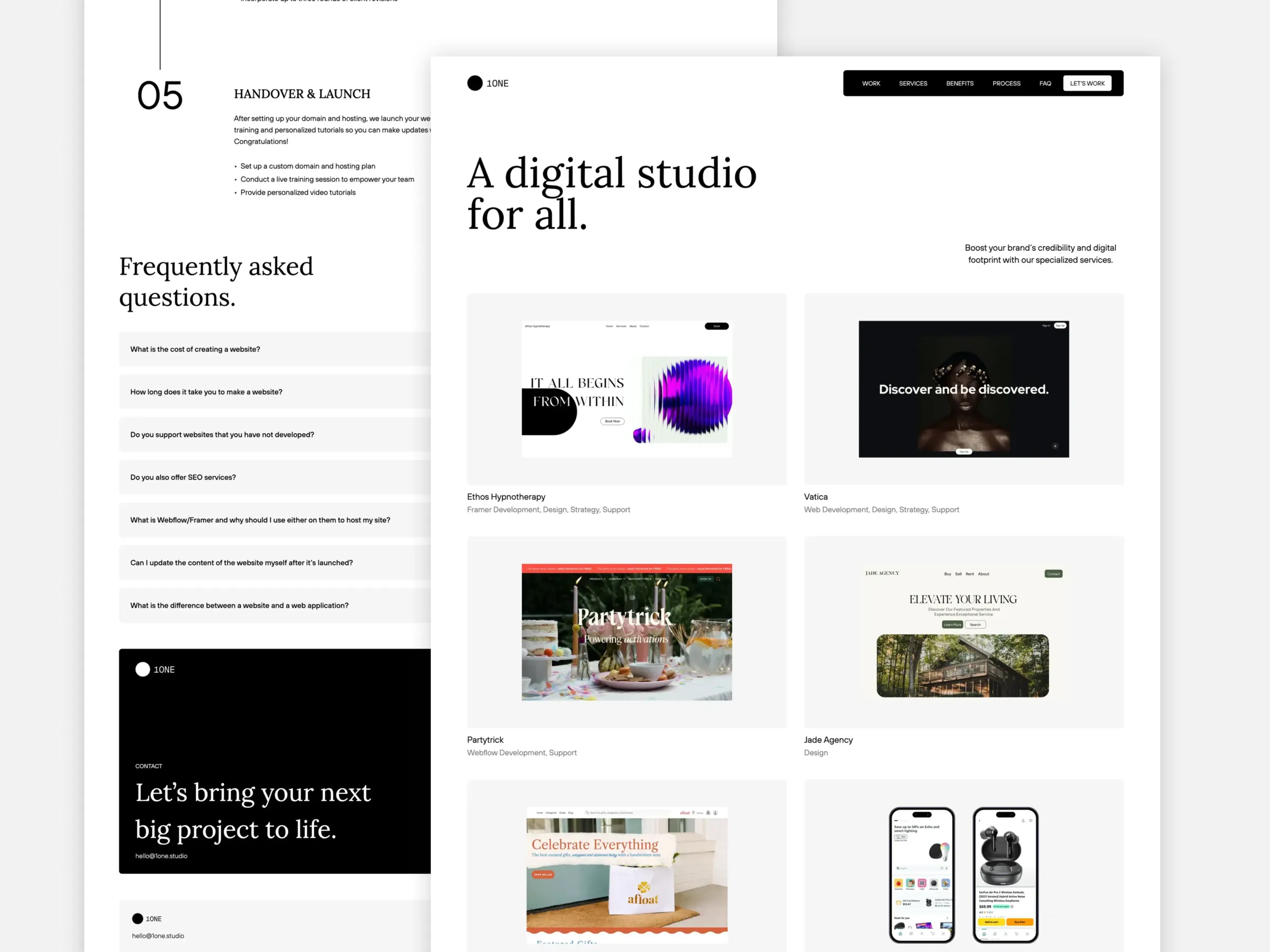 1one.studio landing page mockup