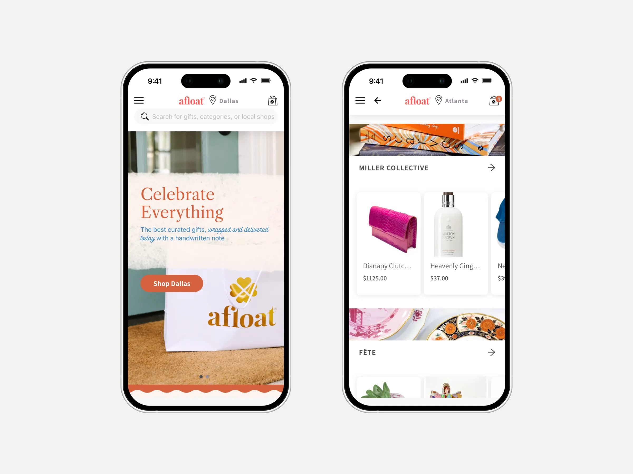 Photo showing mockup of Afloat Marketplace Mobile App