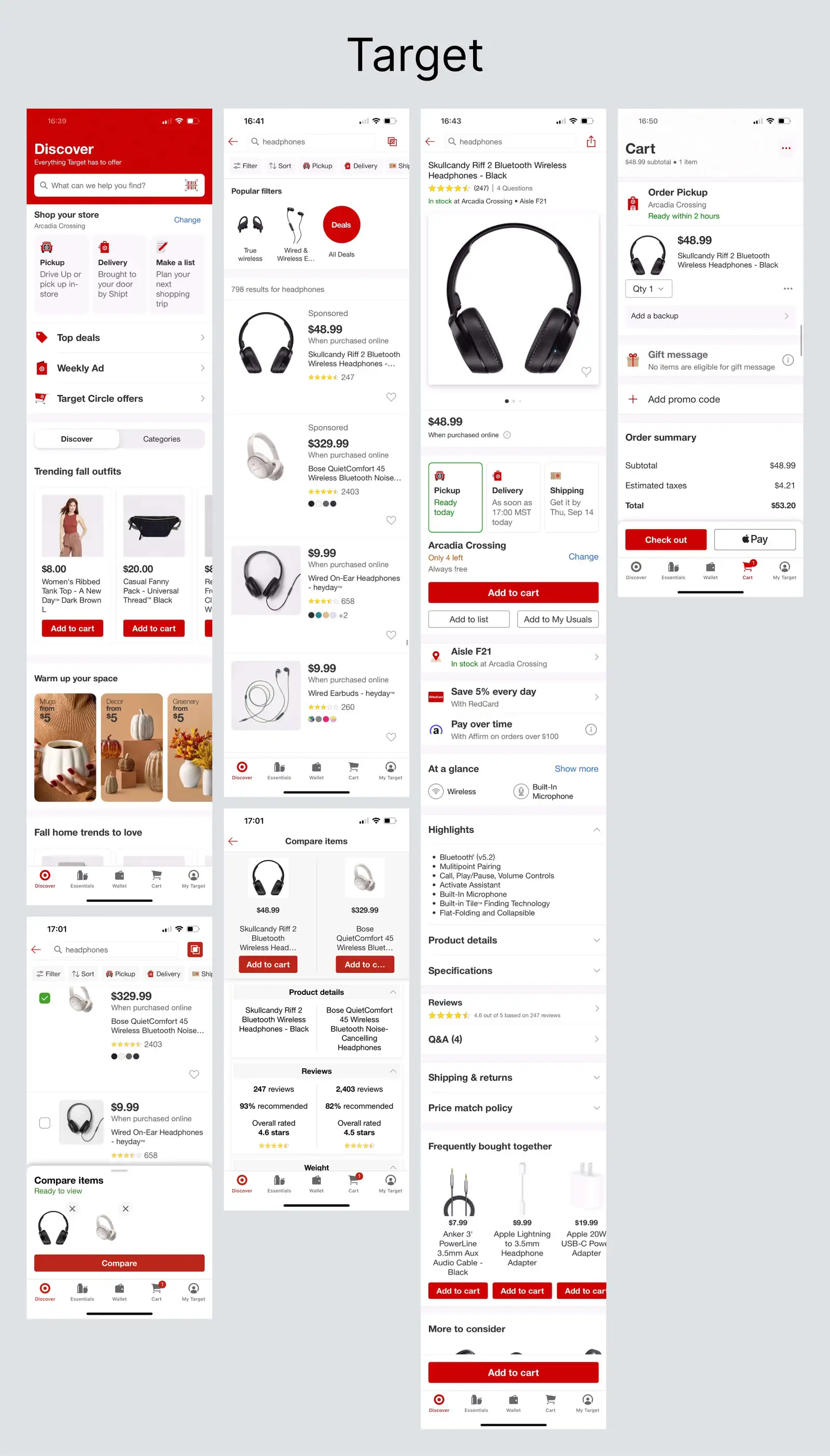 Screenshots of target mobile app